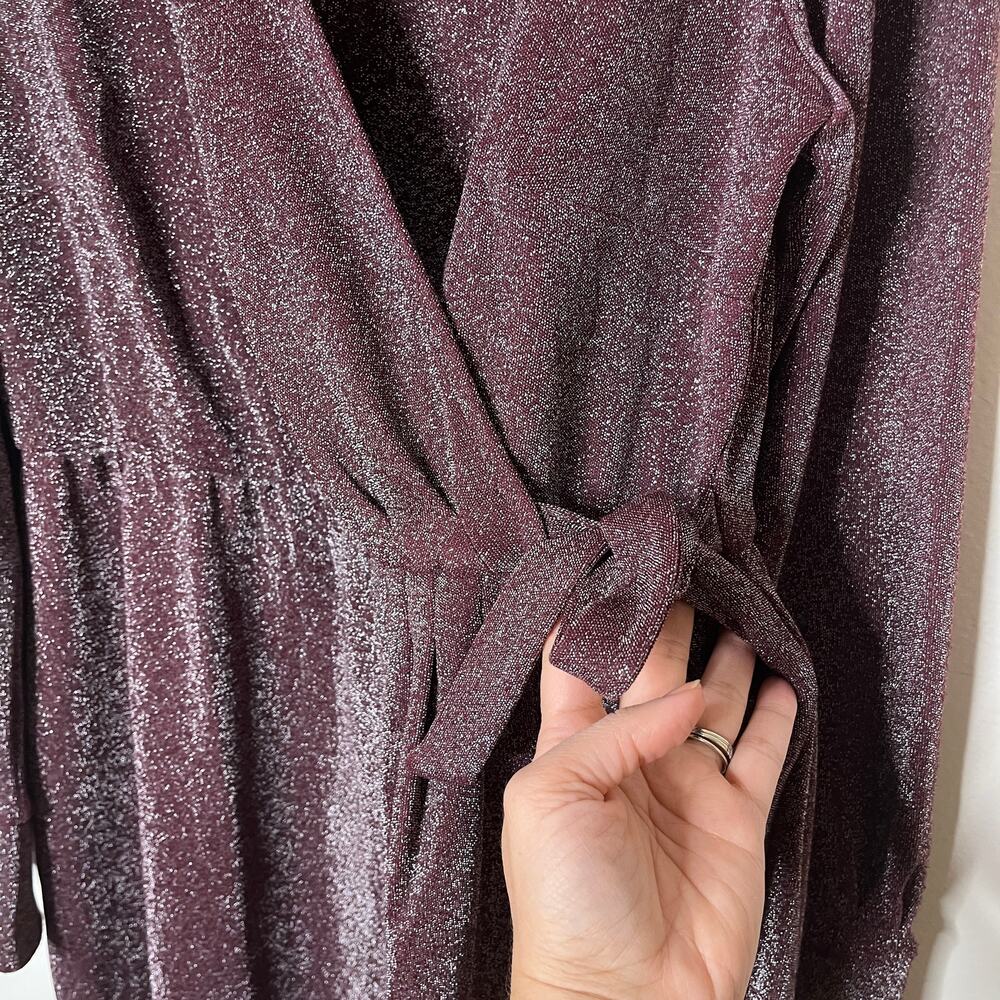 Lane Bryant Faux Wrap Sparkly Midi‎ Dress 14/16 Glam Long Sleeve Purple Glitter - Picture 5 of 6